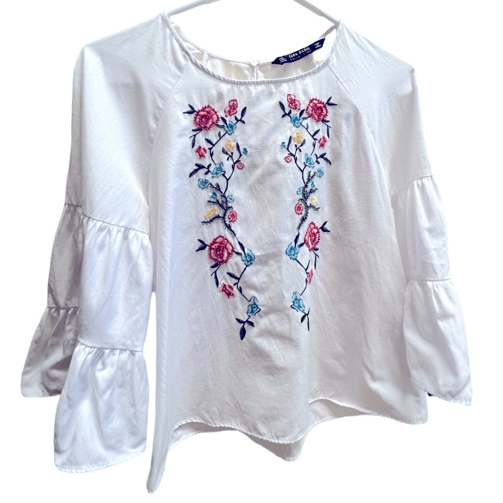 Zara Basics White Embroidered Blouse
